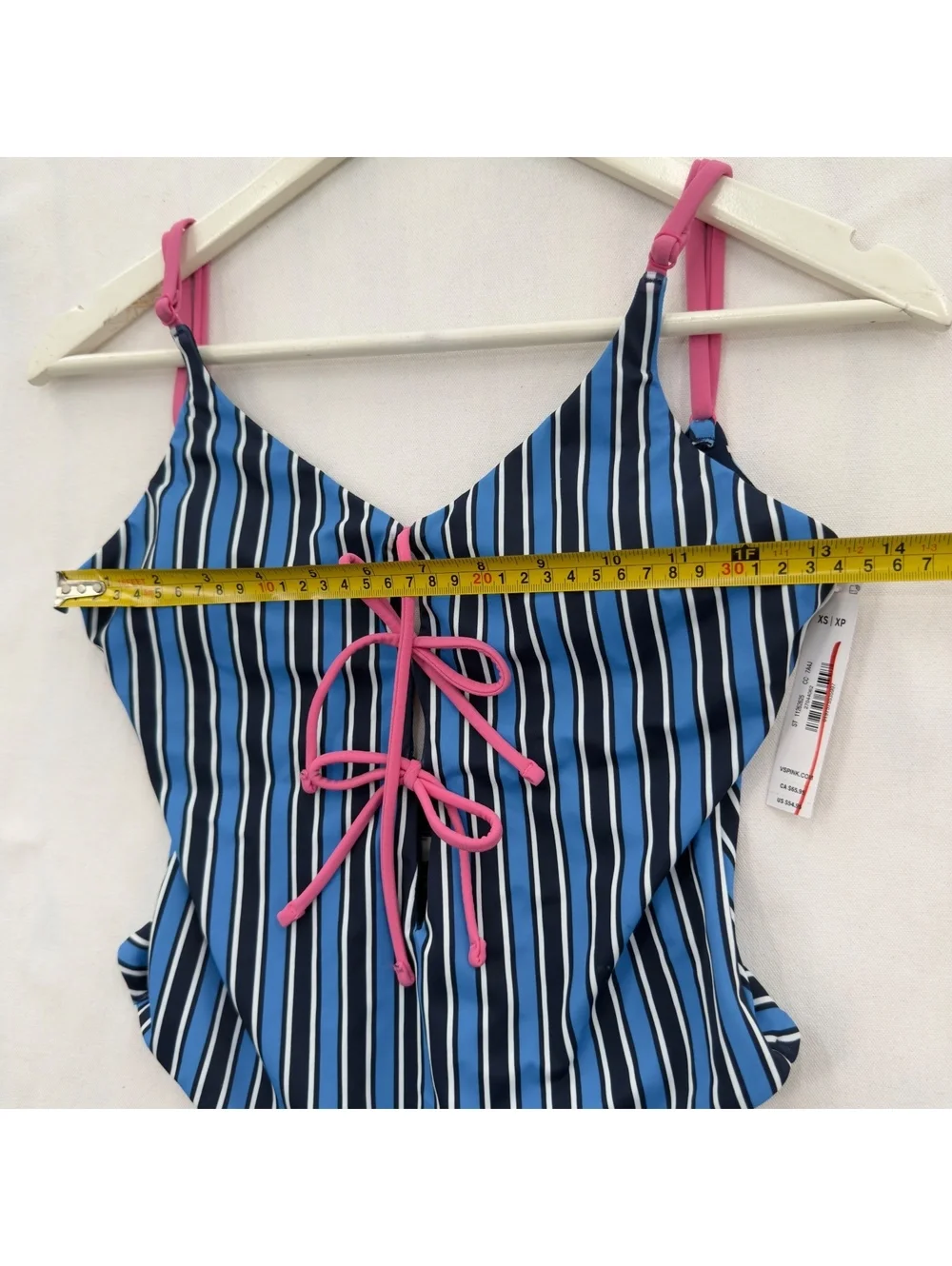 NWT Victoria's Secret PINK Striped One Piece Swimsuit Lace Up Blue Pink XS
